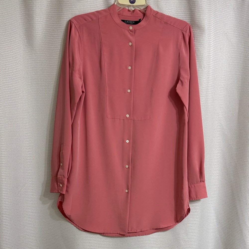 EUC Lauren Ralph Lauren long sleeve full button dusty rose tunic shirt. Size M - Picture 1 of 8
